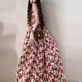 2026清新韩版新款洋气减龄背心法式碎花连衣裙夏季长裙裙子图片色