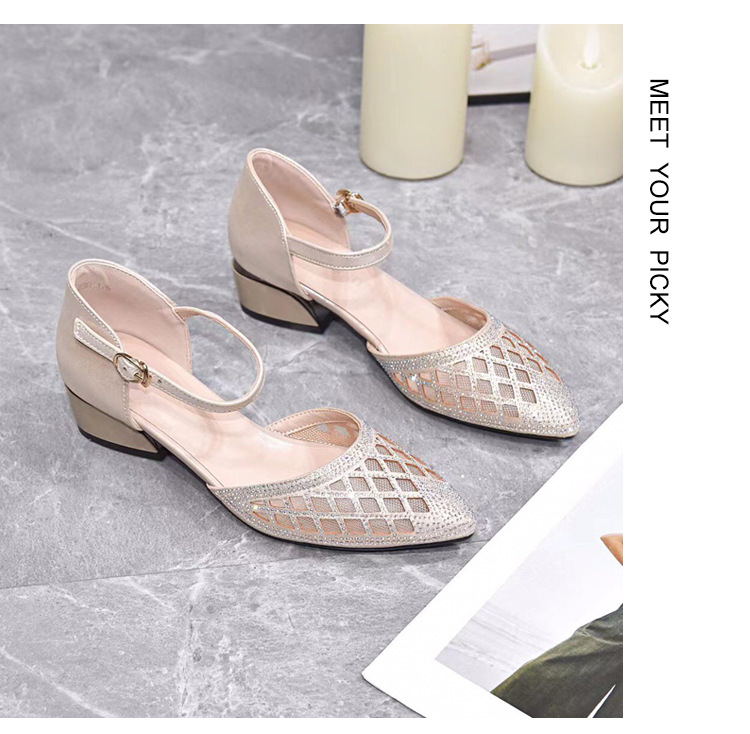 Sandal bít mũi lưới nữ gót thấp mũi nhọn thời trang rỗng khí chất — Màu đen chi tiết 15