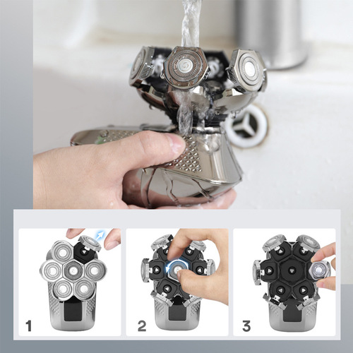 Men's razor accessories 6D razor replaceable blades 7 blades rotary mesh washable blades cross-border