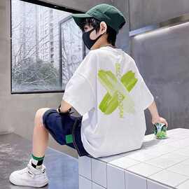 天才鲸夏装男童短袖t恤新款夏季男孩帅气百搭纯棉儿童圆领潮t上衣