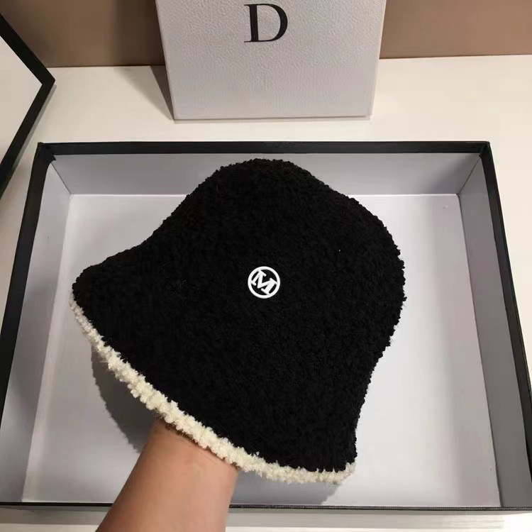 22 nových podzimních a zimních černých pletených plyšových rybářských klobouků pro ženy s velkým obvodem hlavy, módní a všestranný teplý kbelík._voghion.com