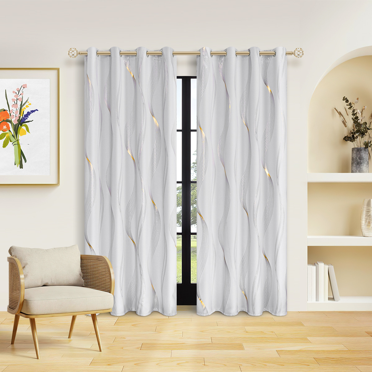 Amazon de alta precisión estampado ondas perforación cortina de sombra dormitorio sala de estar cortina de sombra solar TEMU