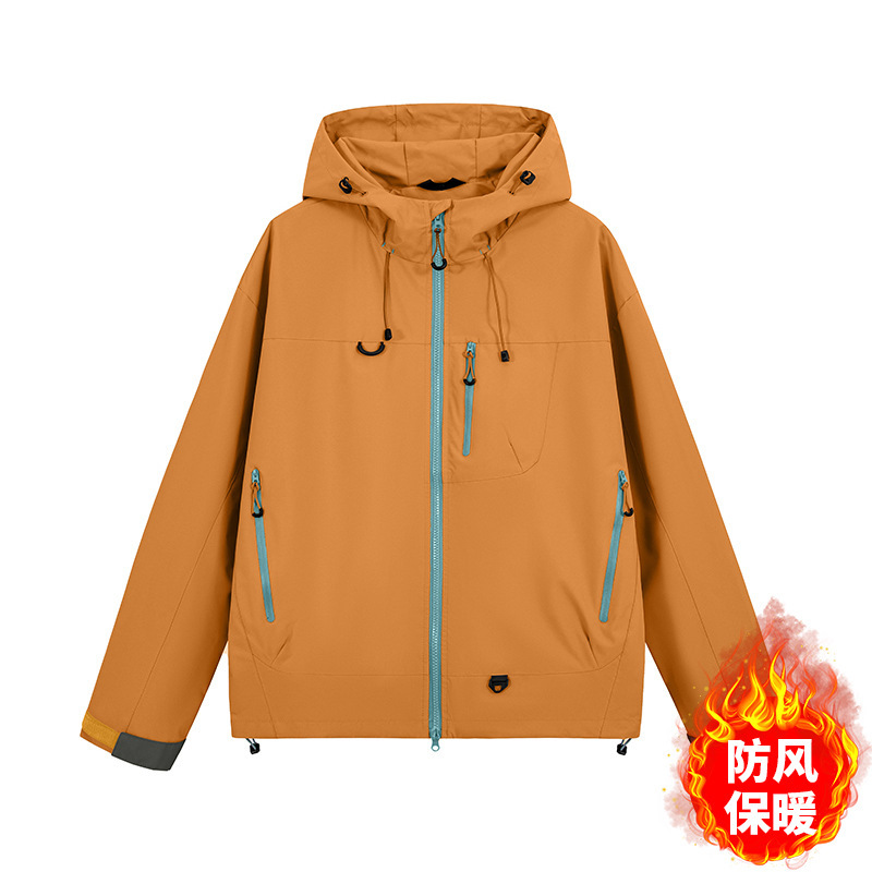 美式复古撞色山系冲锋衣多拉链设计连帽外套户外防水徒步登山夹克|undefined