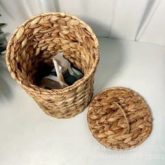カスタマイズされた手織り収納バスケット牧歌的なスタイルのひょうたん草織りバケツデスクトップ寝室のゴミ収納バスケット