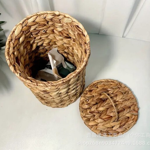 Customized Hand-Woven Storage Basket Pastoral Style Gourd Grass Woven Bucket Desktop Bedroom Garbage Storage Basket