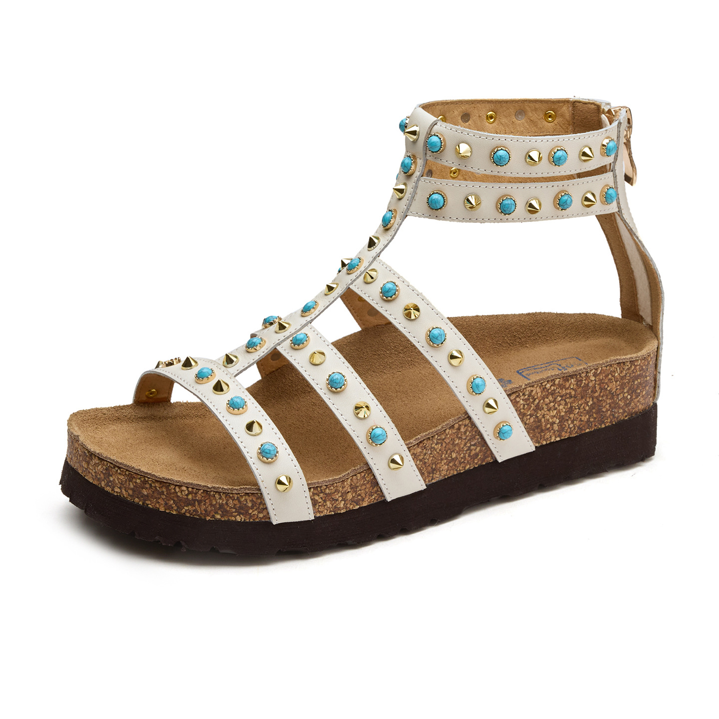 Sandal nữ hở mũi đế dày 4.5 cm phong cách Bohemian đinh tán — đen