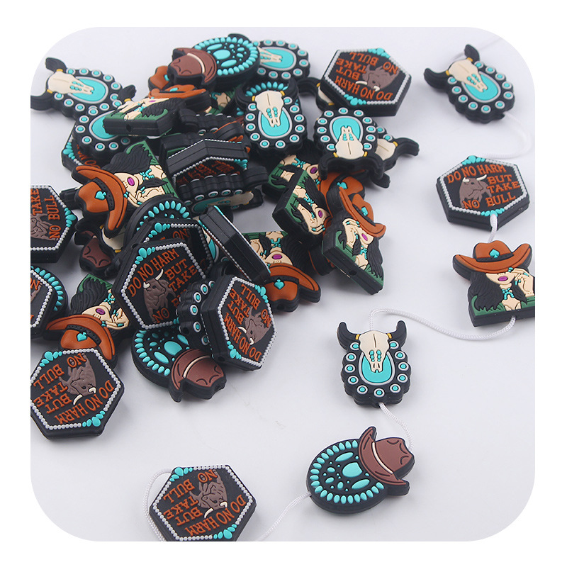 Nuevos artículos para madres y bebés dibujos animados vaqueros occidentales cuentas de silicona creativas DIY tetas cadena de pulsera juguetes accesorios de goma de dente