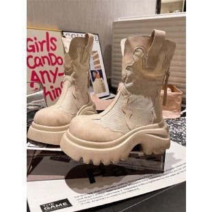 复古舒适牛仔大头厚底时装靴女2025新款小个子增高时装靴时装女款|undefined