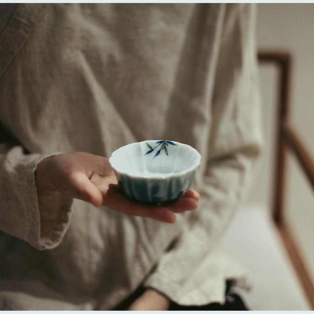고대 대나무 녹색 Duofen Pu-erh 컵 언더 글레이즈 색 찻잔 찻잔 손으로 그린 차 태글 녹색 대나무 마스터 컵 찻그릇