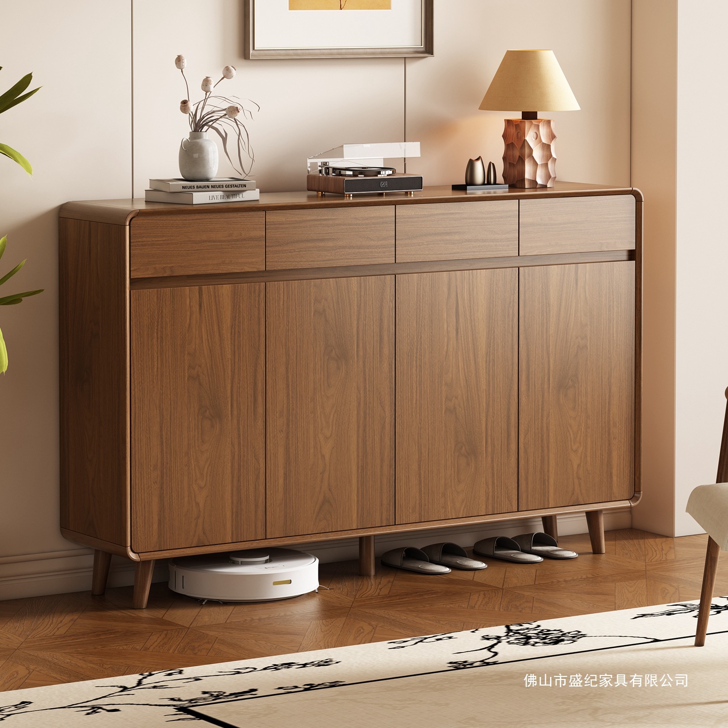 Solid Wood Shoe Cabinet New Home Entrance Hall Storage Large Capacity Entry Chinese Style Wall Storage Cabinet