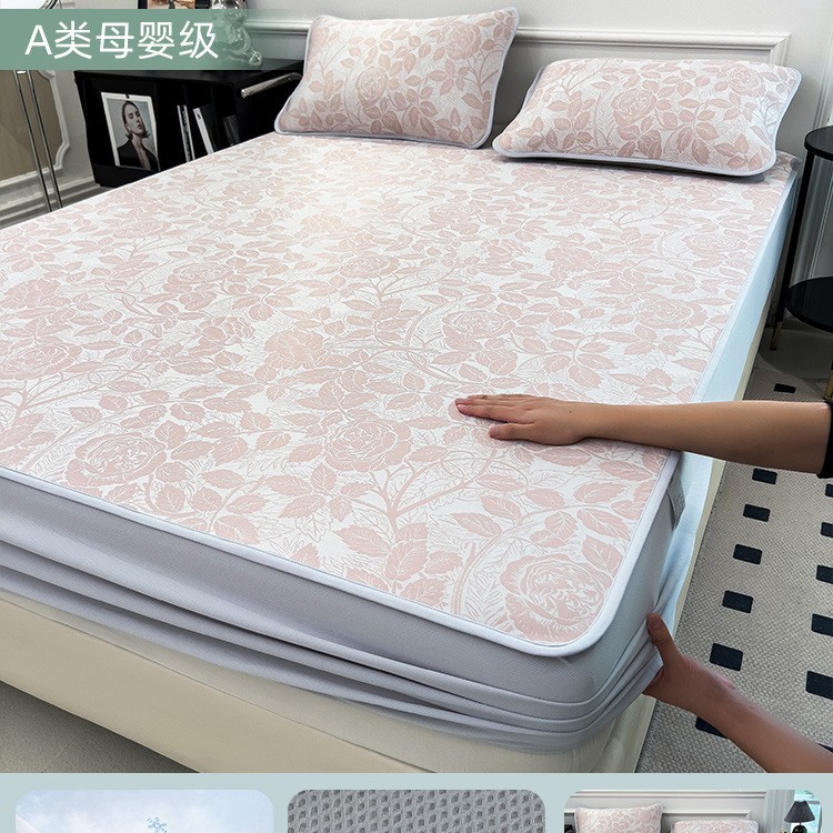 Cómodo sombrero de cama de seda de hielo de clase A pieza única verano 2025 nueva funda de colchón funda protectora estera funda de cama juego de tres piezas