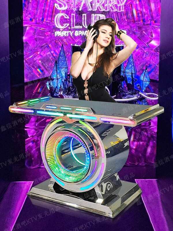 Bar Illuminated Dj Booth, Party Room Sound-Controlled Dj Booth, Stainless Steel Iron Art Mixing Console, Movable