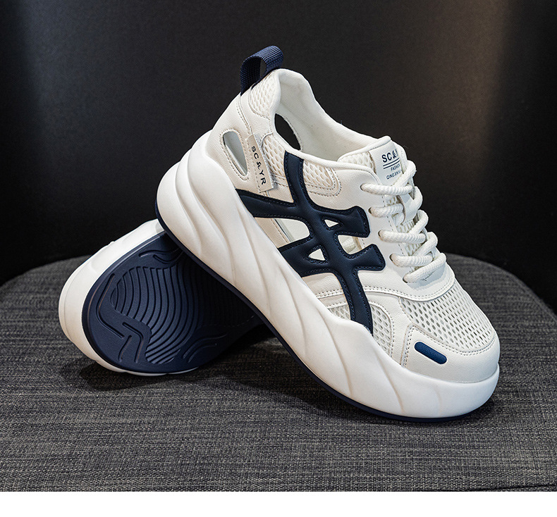 Giày sneaker nữ đế dày tăng chiều cao, phong cách thể thao thời trang, thiết kế đục lỗ thoáng khí mùa hè — M2896 màu trắng, M2896 màu xanh lam chi tiết 23