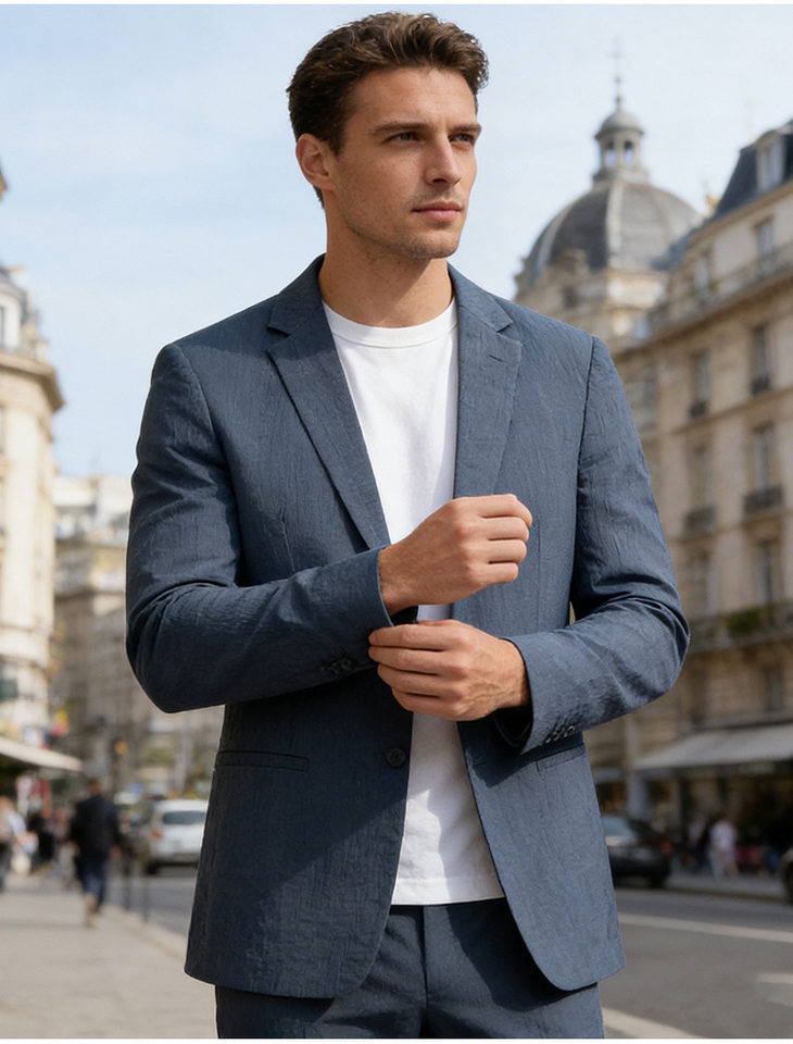 Áo vest nam Tencel Lyocell co giãn chống nhăn thoáng khí phong cách casual — Màu xanh dương, màu đen chi tiết 21