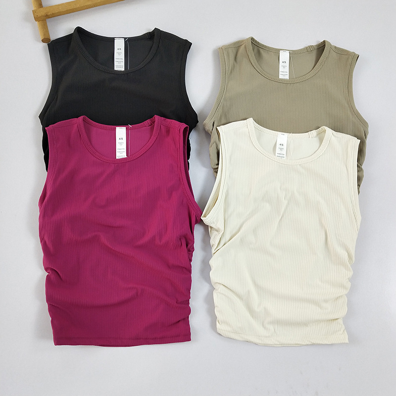 Lu Same Summer Outer Wear Running High Elastic Training Fitness Vest Women's Thread Pleated Slim Yoga Suit Lu Same Summer Outer Wear Running High Elastic Training Fitness Vest Women's Thread Pleated Slim Yoga Suit