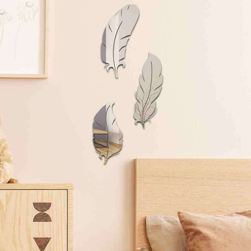 3d Nordic Style Acrylic Feather Mirror Wall Sticker For Home Decor_voghion.com