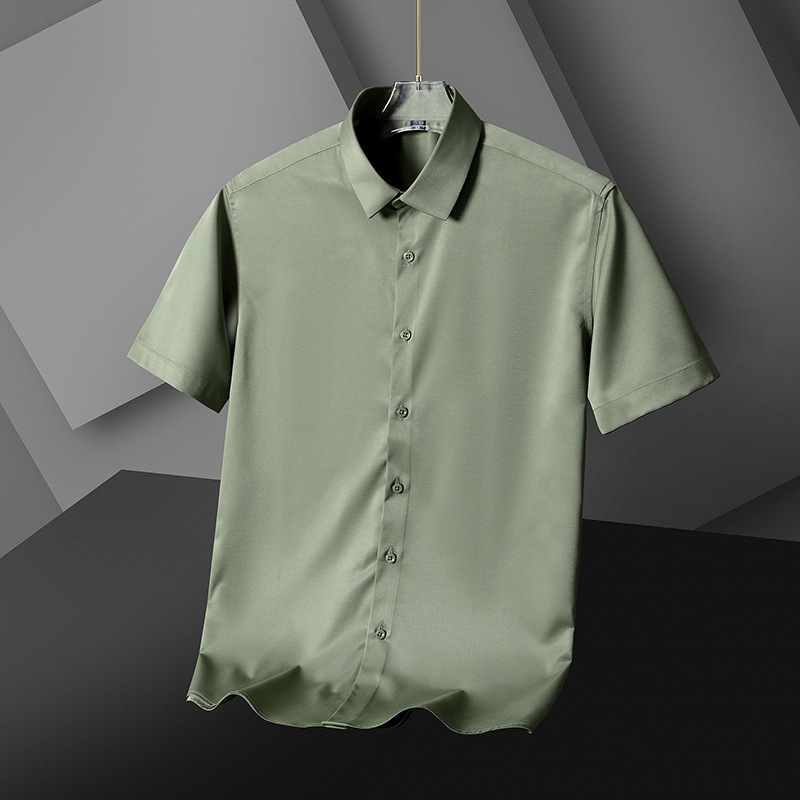 Summer Men's Silk Shirt Short-sleeved Smooth Slim-fit Anti-wrinkle Business Casual Men's Middle-aged and Young Men's Shirt Summer Men's Silk Shirt Short-sleeved Smooth Slim-fit Anti-wrinkle Business Casual Men's Middle-aged and Young Men's Shirt