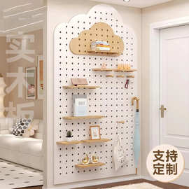 厂家直发洞洞板入户玄关置物架定制实木挂板装饰门隔板配件置物架