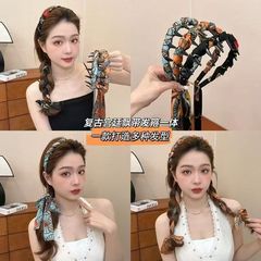 花柄リボン歯コームウェーブハイヘッドバンド、リバーシブルレトロ宮殿ヘッドバンド、女性用多用途ヘッドバンド