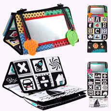 婴儿黑白宝宝认知落地镜哈哈镜汽车后座挂件可折叠布书教具布书