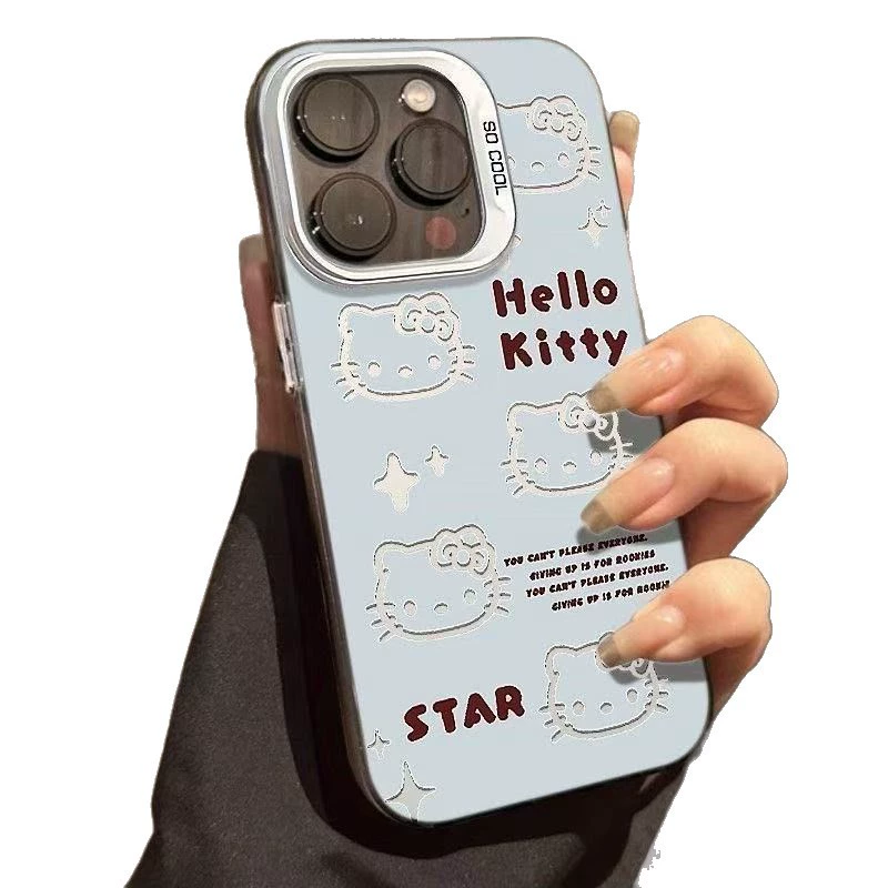 Чехол для телефона Hello Kitty, совместим с iPhone 13–17, IMD серебристый/розовый, мягкая рамка ТПУ