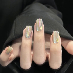 2024新款電鍍穿戴美甲極光鏡面指甲貼片短梯可拆卸分碼成品甲片