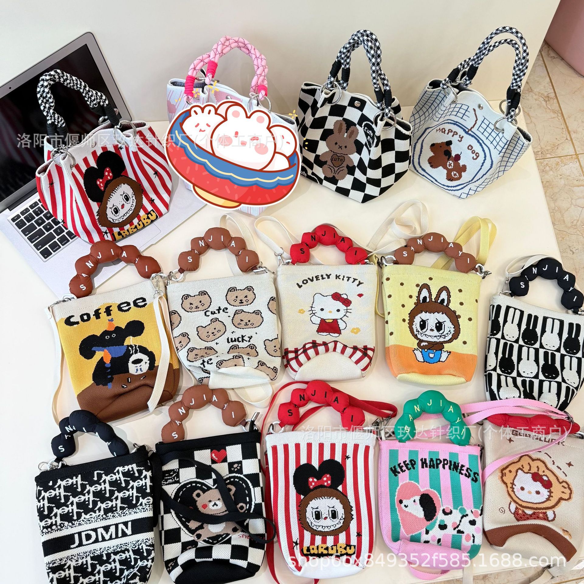 2025新款日韩针织拉链包便携上班外出杂物大容量手提袋通勤水桶包