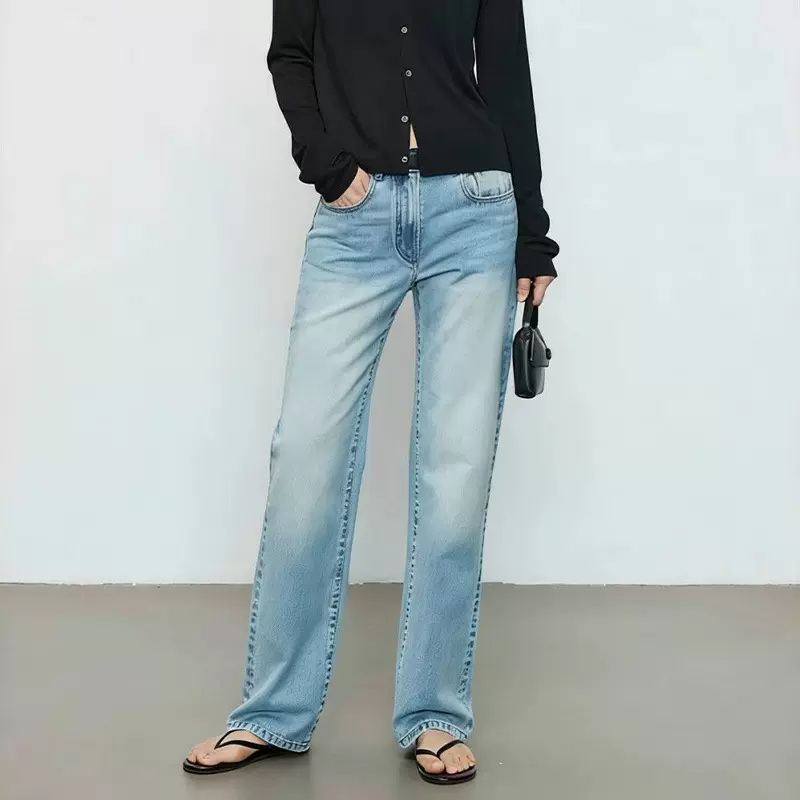 CES 复古四季系列自然做旧女士高腰宽松直筒牛仔裤休闲潮流牛仔裤