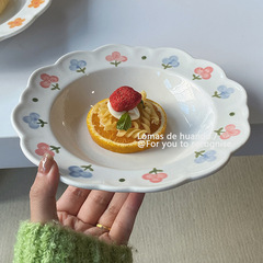 可愛小清新花邊草帽意面盤陶瓷釉下彩ins風盤子菜盤家用飯盤湯盤