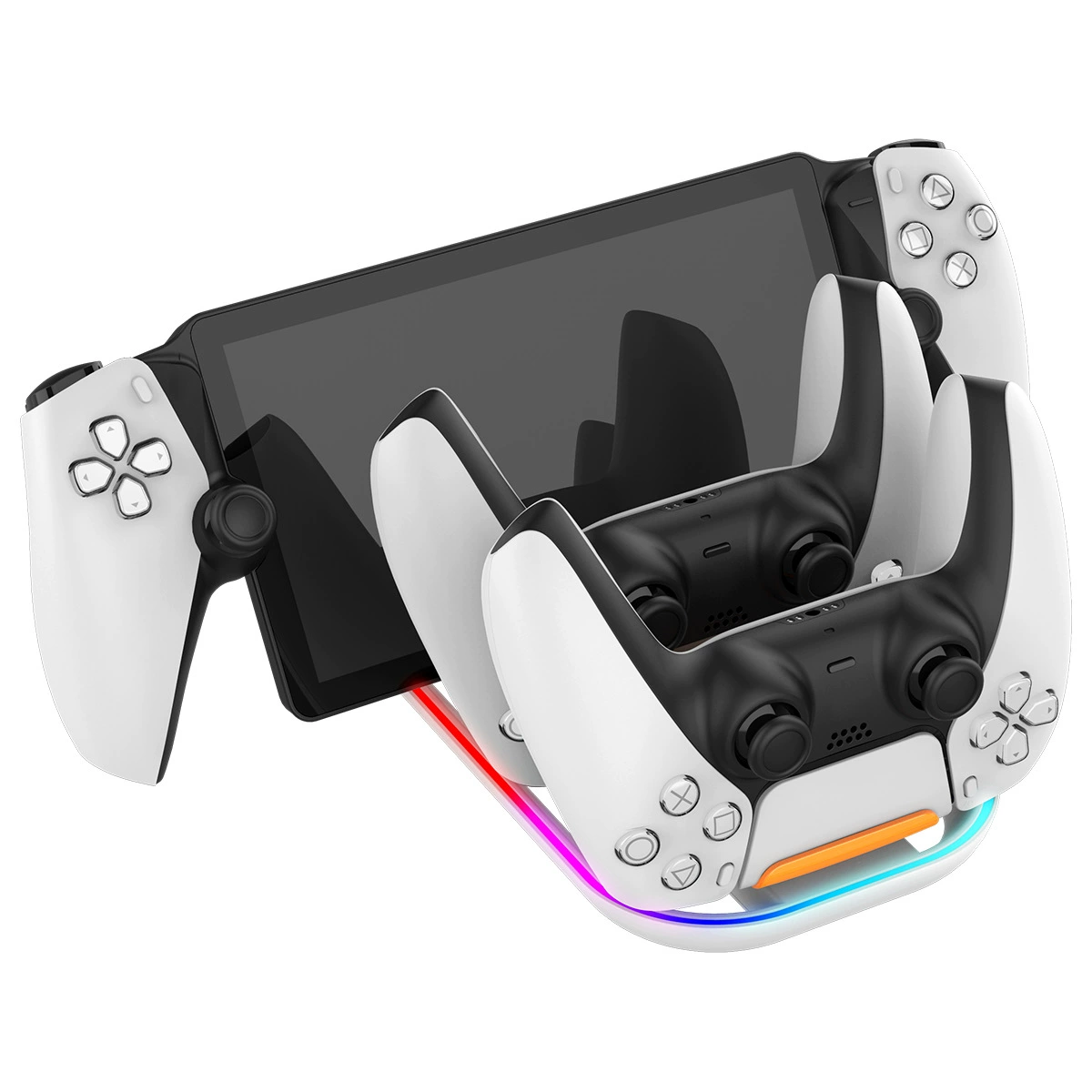 Зарядная база для PS5 Portal (стриминговая портативная консоль), трехвстроенный зарядник для геймпада PS5 с цветной RGB-подсветкой