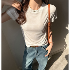 天糸ライゼル夏の小丸襟正肩半袖tシャツ女性の高級デザイン感