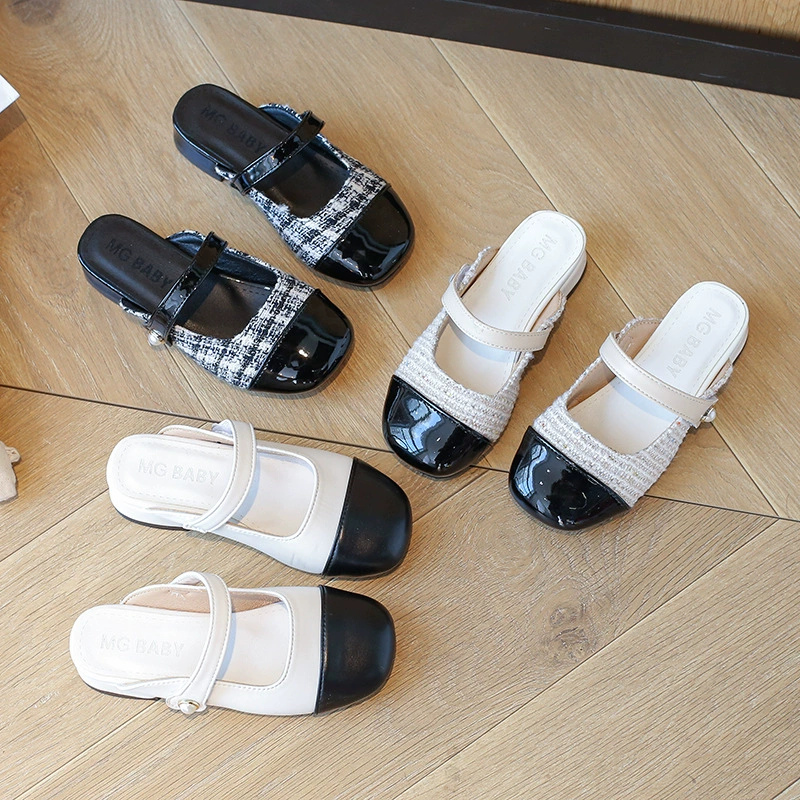 Девочка Xiao Xiangfeng Baotou половина шлепанцев на улице 2024 новая корейская версия в клетку