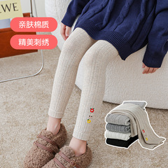 女童打底褲春秋薄款連體襪內搭可愛兒童寶寶新款刺繡九分女童褲子