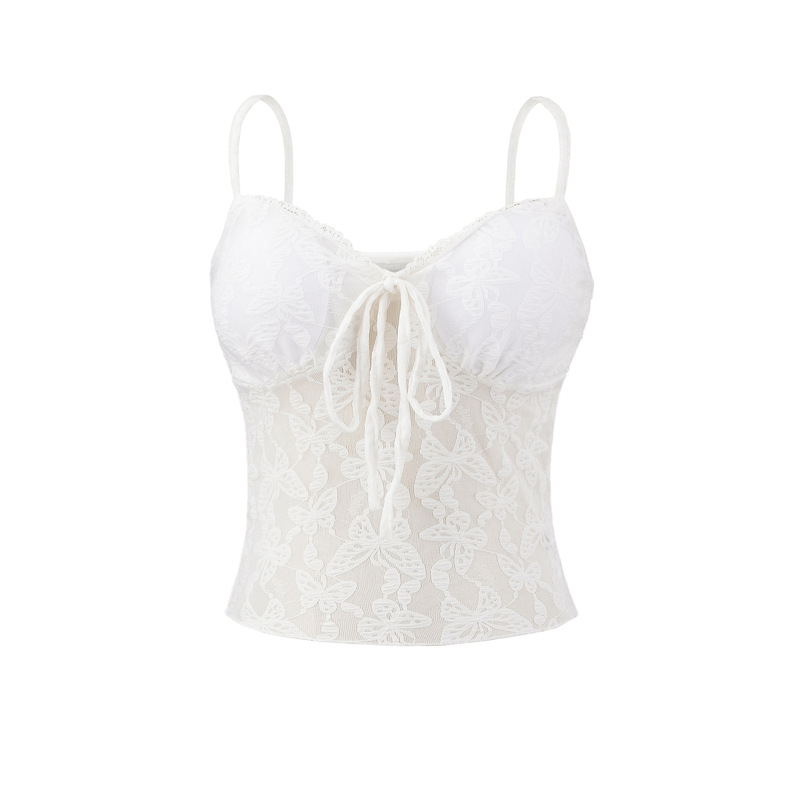 Halter Neck Three-Dimensional Flower Pattern Design Suspender Top for Women Summer Cute Lace-Up Lace Inner Bottoming Vest