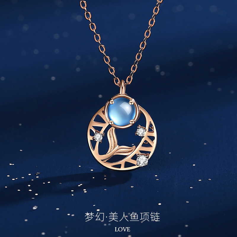 S925 plata esterlina sirena cola collar japonés y coreano moda luz lujo Luna collar fantasía Día de San Valentín regalo