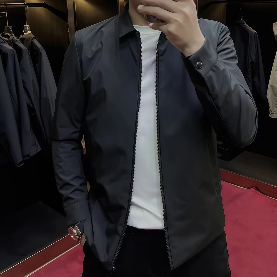 Autumn Simple Light Luxury Thin Breathable Jacket Pure Color Young Men's Business Casual Lapel Zipper Jacket