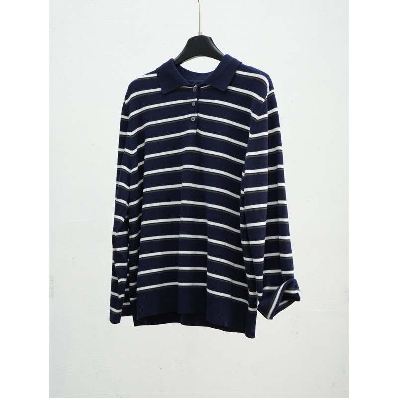 High-End Mulberry Silk Wool Loose Polo Navy Blue Lapel Top for Women 25 Autumn and Winter Korean Loose Retro Navy Style