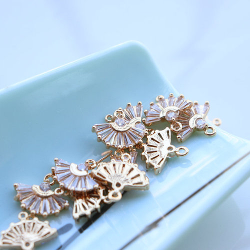 Copper-plated gold sapphire micro-inlaid fan-shaped earring pendant set with double clasps, accessory chain and ancient-style hairpin bracelet beads material kit