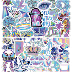 100 pieces of psychedelic laser graffiti sticker notebook luggage phone case waterproof decoration PVC decal wholesale