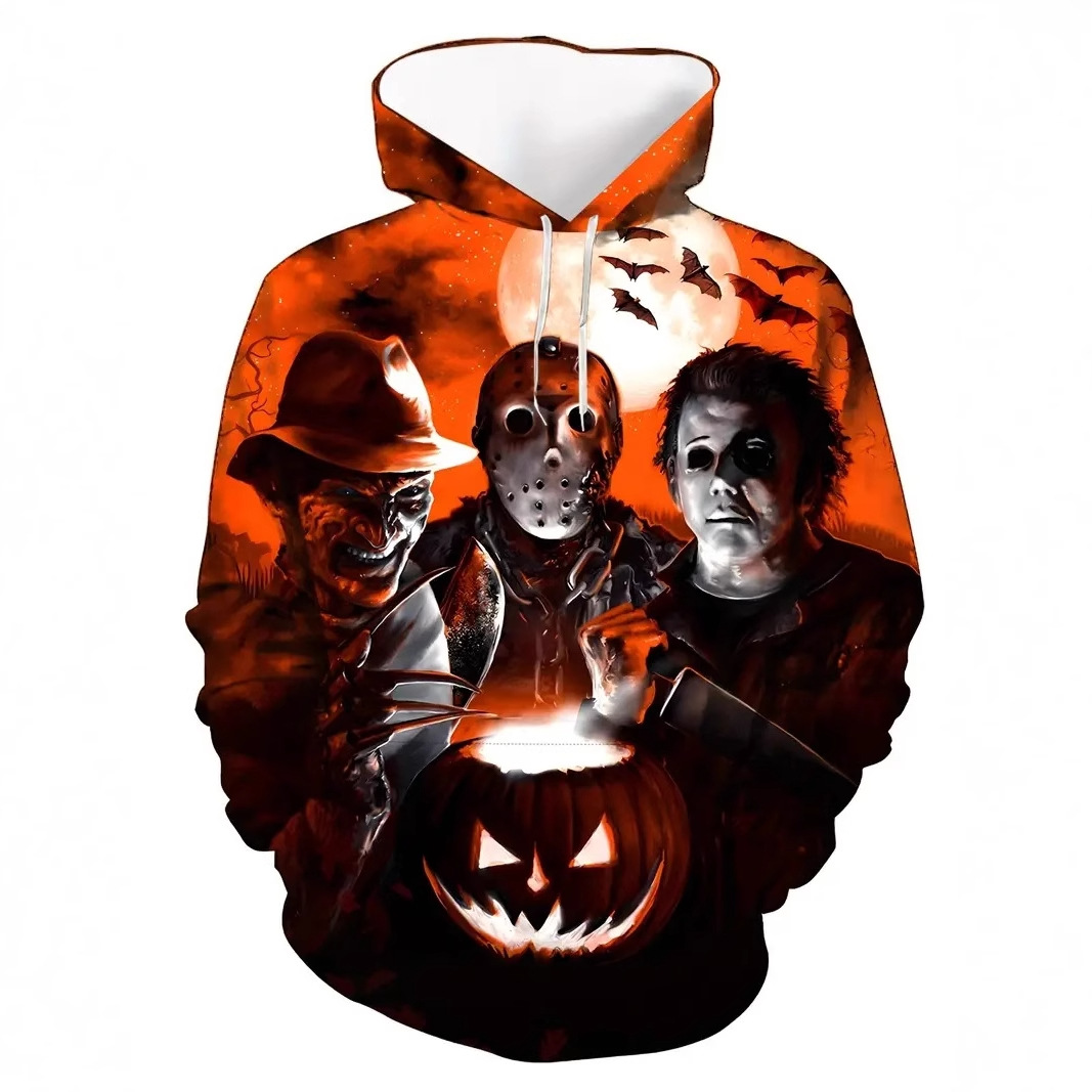 Moda Thriller Halloween Pumpkin Wizard Impresión 3D Moda para hombres Bolso con cordón de manga larga con cordón Suéter con capucha
