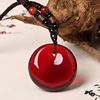 Necklace, short ethnic pendant wax agate suitable for men and women, genuine burgundy round beads, accessory, internet celebrity, ethnic style