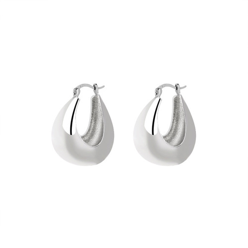 s925 sterling silver water drop U-shaped earrings for women, French niche ins fashion bloggers, the same style heavy industry plain circle glossy earrings