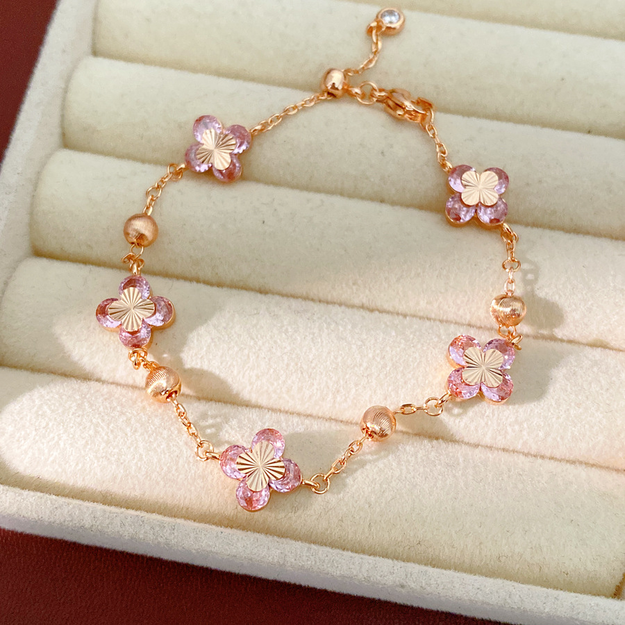 Zircon rosa flores pulseras pendientes collares ligero lujo nicho collar clavícula dulce estilo conjunto de joyería al por mayor image 8
