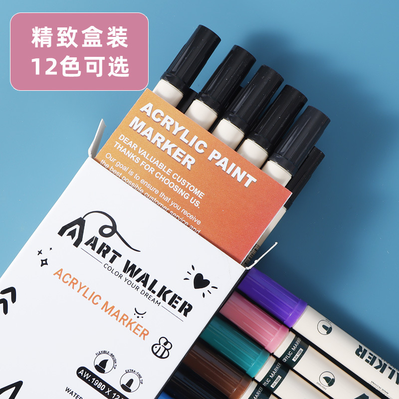 Un marcador de acrílico de doble cabeza solo autoeleccionado para estudiantes de arte con doble cabeza blando y duro resaltado blanco pluma graffiti