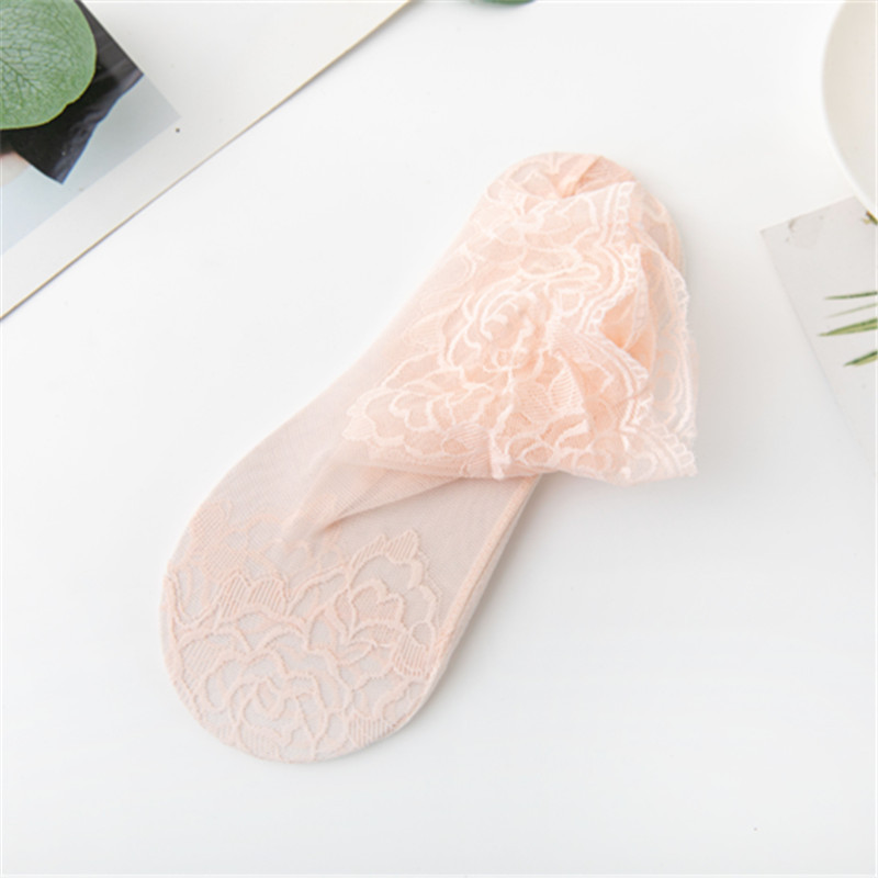 Calcetines del barco de las mujeres calcetines de encaje fino de verano calcetines invisibles de malla de algodón de color sólido calcetines de encaje grande rosa