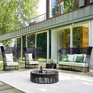 Outdoor Courtyard Furniture European-style Rattan Large Round Bed Lazy Leisure Sofa Rattan Chair Villa Garden Split Round Bed