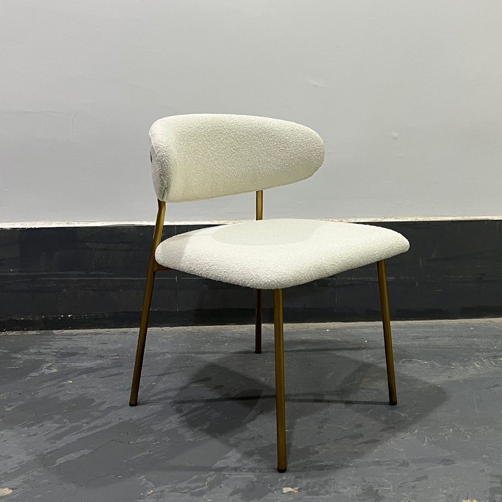 Golden Stainless Steel Dining Chair Italian Light Luxury Lamb Wool Soft Chair Hotel Restaurant Coffee Negotiation Area Guest Room Chair