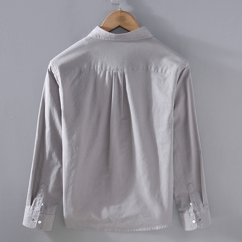 Camicia casual uomo in lino e cotone manica lunga stile rétro_voghion.com