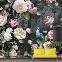 复古电视背景墙壁画沙发客厅卧室玫瑰花花瓣花蕾墙纸花卉墙纸壁纸