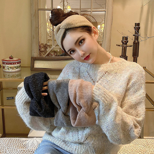 Face Wash Hair Band Female Influencer Autumn Winter Outdoor Simple Hair Tie Headwear Woolen Hair Band Korean Wide Postpartum Head Scarf